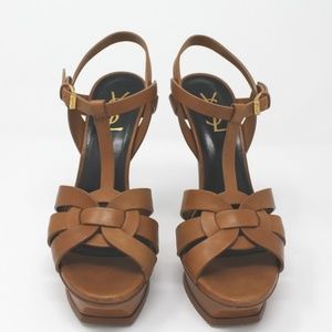YSL Tribute Sandal in Caramel Leather